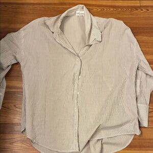Felicite brown & white striped button down shirt 100% cotton size 2 light weight